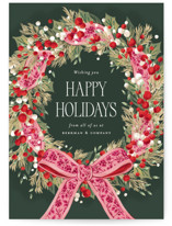 Festive Woven Ribbon Wreath Business Holiday Cards