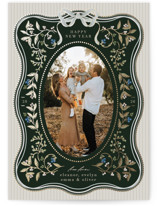 Waves of Greenery Foil-Pressed Holiday Cards