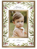 Boxwood and Berries Foil-Pressed Holiday Cards