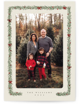 pine and bow Foil-Pressed Holiday Cards