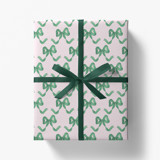 Pink and Green Bows Gift Wrap [Roll of 5 Sheets] Holiday Gift Wrap