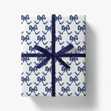 Blue and White Bow Gift Wrap [Roll of 5 Sheets] Holiday Gift Wrap