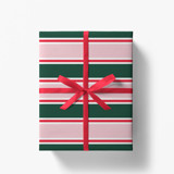 Green, Blush and Red Stripe Holiday Gift Wrap [Roll of 5 Sheets] Holiday Gift Wrap