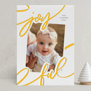 Waving Ribbon Letterpress Holiday Photo Cards