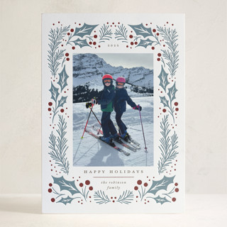 Holly Berry Wreath Letterpress Holiday Photo Cards