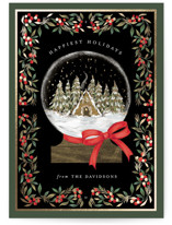 Cabin Snow globe Foil-Pressed Holiday Cards