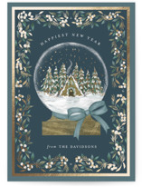 Cabin Snow globe Foil-Pressed Holiday Cards
