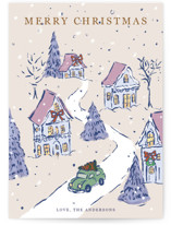 Snowy Village Drive Holiday Cards