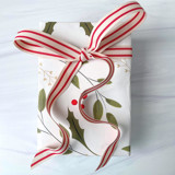 Cream and Red Ticking Holiday Ribbon - 5/8" x 15 feet Holiday Ribbons and Bows