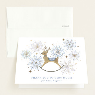 Little Reindeer Rocking Horse Foil-Pressed Baby Shower Thank You Cards