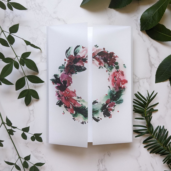 Wreath Watercolor Vellum Wrap Holiday Card Vellum Wraps by Campofiore