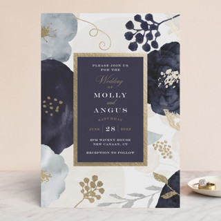 midnight fresco Foil-Pressed Wedding Invitations