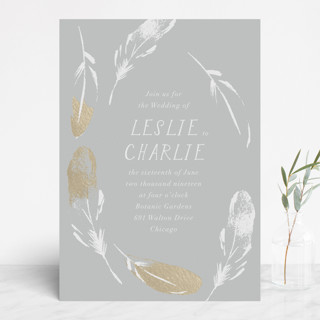 Dipped Feathers Foil-Pressed Wedding Invitations