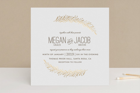 Framed Wreath Foil-Pressed Wedding Invitations
