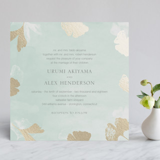 Ginkgo Flutters Foil-Pressed Wedding Invitations