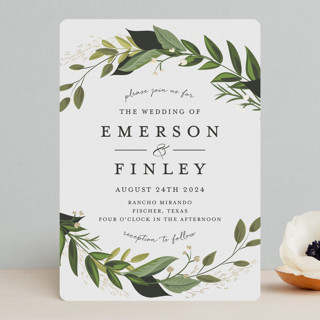 Vines of Green Foil-Pressed Wedding Invitations