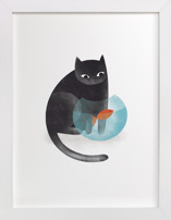 Black Cat and goldfish Children's Art Prints