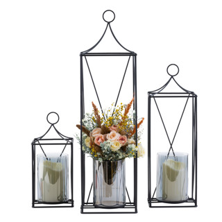 Set of 3 Elegant Decorative Lantern with Pillar Candle Holder, Garden Porch Night Indoor/Outdoor for Wedding Decor, Party, Christmas (Black) 24’’ & 19’’ & 13’’ Lanterns
