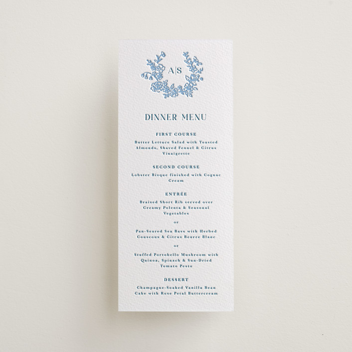 Flowers monogram Letterpress Long Menus by Cass Loh | Minted
