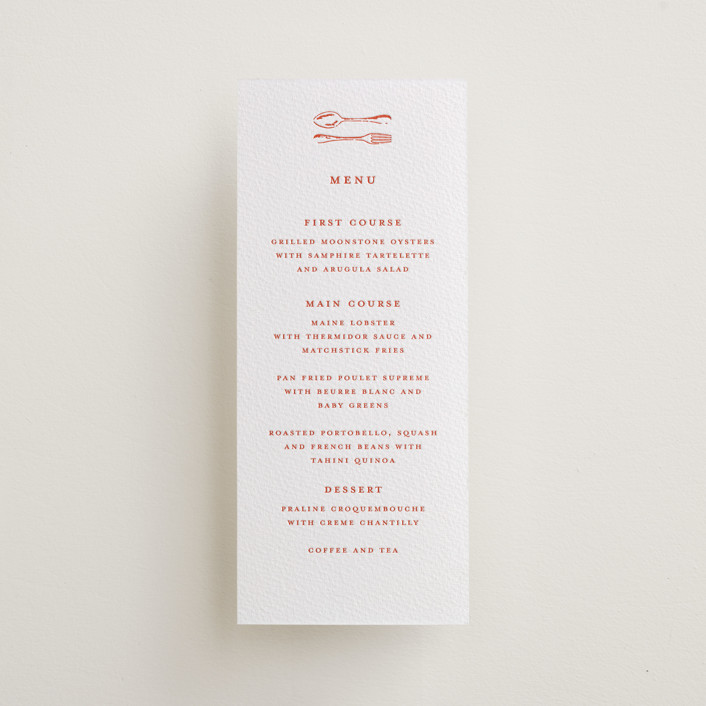 lobster Letterpress Long Menus by Pippa Shaw | Minted