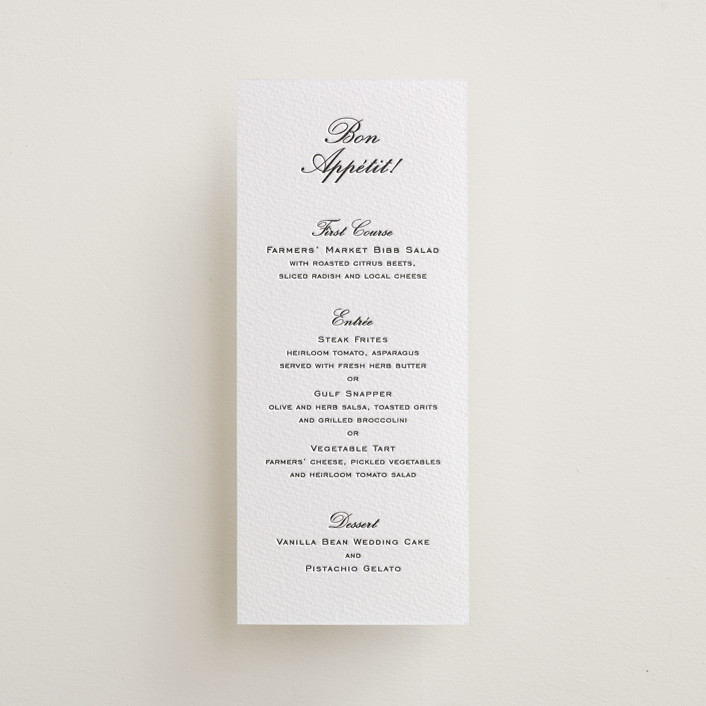 Cornelia Letterpress Long Menus by Megan Davis | Minted