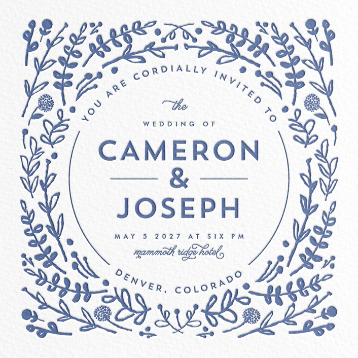 Floral Frame Square Letterpress Letterpress Wedding Invitations by Lori