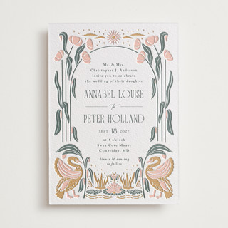 Nouveau Swans Letterpress Wedding Invitations