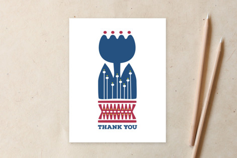 Nordic Blue Flower Thank-you Card Non-Customizable Stationery