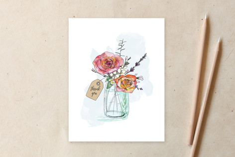 Hand-Drawn Roses and Mason Jar  Non-Customizable Stationery