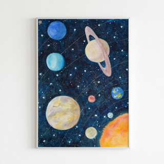 Solar System Original Watercolor Painting Original Painting