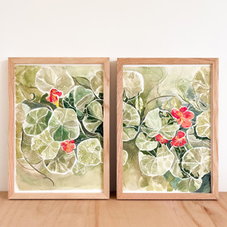 Nasturtium Tapestry Original painting set of 2 Original Painting