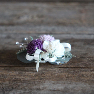 Petite Wristlet Corsage with Rhinestones | Wrist Corsage | Ivory + Purple + Lavender | Customizable Bouquets