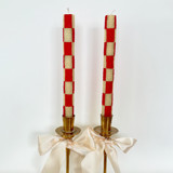 Checkered Taper Candles (Red & Beige) Candles & Holders