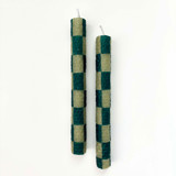 Checkered Taper Candles (Green & Moss) Candles & Holders
