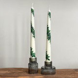 Ivory with Greenery Hand-Painted Taper Candles, Set of 2 Candles & Holders