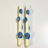 White and Blue Camellia Blossom Tapers Candles & Holders