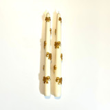 White and Gold Ribbon Tapers Candles & Holders
