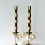 Checkered Taper Candles (brown & beige) Candles & Holders
