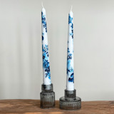 Blue and White Chinoiserie Hand-Painted Taper Candles, Set of 2 Candles & Holders