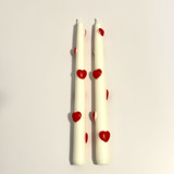 White and Red Hearts Tapers Candles & Holders