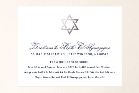 Silver Mitzvah Foil-Pressed Mitzvah Direction Cards