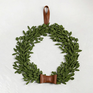 Big green felt Christmas wreath with leather ribbon Decorative Object