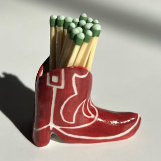 Maroon Cowboy Boot Match Holder/Striker Decorative Object