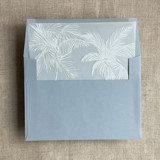 white ink print palm trees printed vellum envelope liner for A7 square flap envelope | pack of 10 Envelope Liners