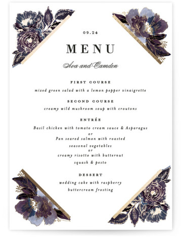 Painted Peony Corners Foil-Pressed Menus