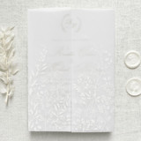 White Botanical Vellum Jacket for 5x7 Wedding Invitations, Delicate Plant Pattern Translucent Wrap | Set of 10 Invitation Jackets and Overlays