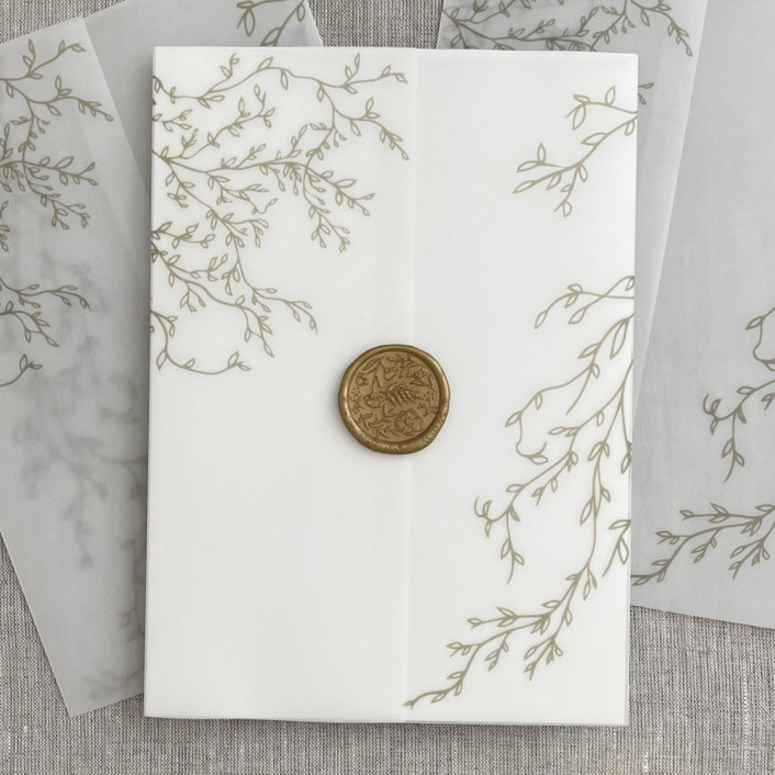 Dusty green greenery vellum wrap for invitations Set of 10 Invitation