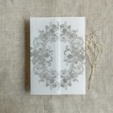 Oyster La belle rose lace printed vellum wrap for 5x7 card  | pack of 10 Invitation Jackets and Overlays