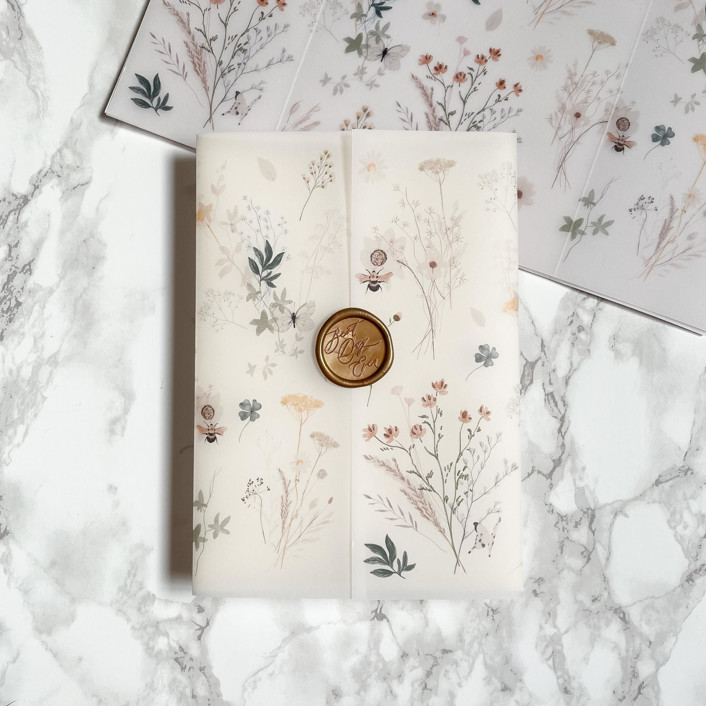 Neutral Wildflower Vellum Jacket for Wedding Invitations (10 Pack