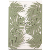 Tropical Monstera Leaf Laser Cut Sage Green Jacket for 5x7 Card | Set of 10 | Envelopes Included Invitation Jackets and Overlays
